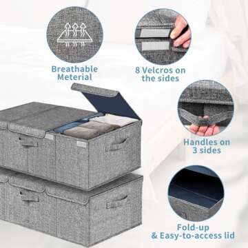 Hoyula Deep Under Bed Storage Container, 2 Pack 10" High 31" Long Large Underbed Box Storage Bins with Lids and Hard Bottom, for Closet, Bedroom, Dorms, Clothes, Bed sheets, blankets, Dark Gray