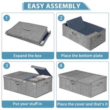 Hoyula Deep Under Bed Storage Container, 2 Pack 10" High 31" Long Large Underbed Box Storage Bins with Lids and Hard Bottom, for Closet, Bedroom, Dorms, Clothes, Bed sheets, blankets, Dark Gray