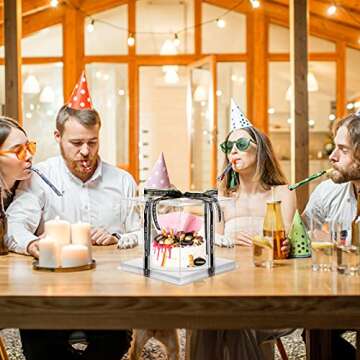 Jetec 4 Pcs Clear Cake Box with Ribbon 10 x 10 x 9 Inch Transparent Tall Cake Carrier Box with Lids ...