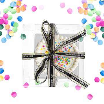 Jetec 4 Pcs Clear Cake Box with Ribbon 10 x 10 x 9 Inch Transparent Tall Cake Carrier Box with Lids Pet Clear Gift Pack for 8 Inch Carry Wedding Birthday Anniversary Baking Dessert Display