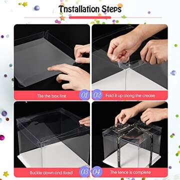 Jetec 4 Pcs Clear Cake Box with Ribbon 10 x 10 x 9 Inch Transparent Tall Cake Carrier Box with Lids Pet Clear Gift Pack for 8 Inch Carry Wedding Birthday Anniversary Baking Dessert Display