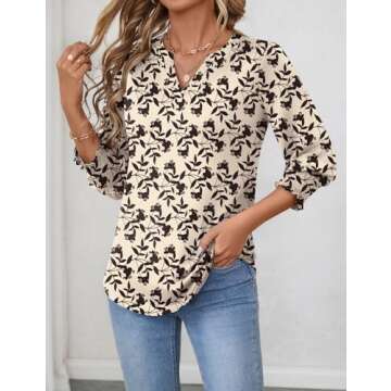 LOMON Women's Summer Trendy 3/4 Length Sleeve Blouses for Dressy Casual Looks