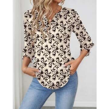 Trendy LOMON 3/4 Sleeve Tops for Women