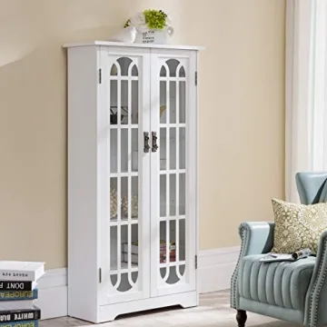 SEI Furniture Window Pane Storage Display Cabinet, White
