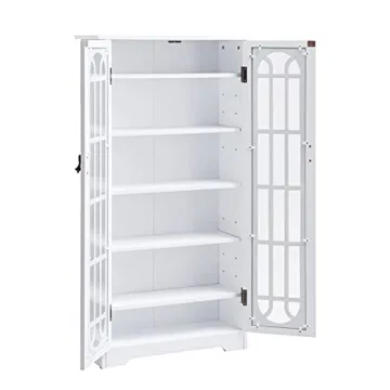 SEI Furniture Window Pane Storage Display Cabinet, White