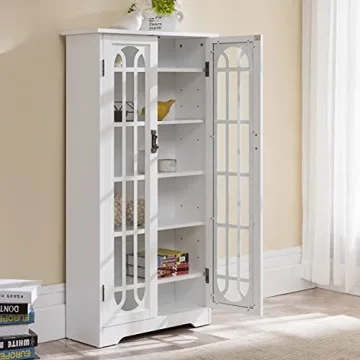 SEI Furniture Window Pane Storage Display Cabinet, White