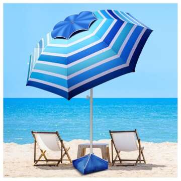 8FT Large Beach Umbrella with Wind Resistance & Sand Anchor for Ultimate Sun Protection