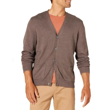 Amazon Essentials Men's Cotton Cardigan Sweater - Cozy Brown Heather, Medium Size