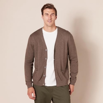 Amazon Essentials Men's Cotton Cardigan - Brown Heather
