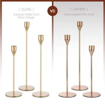 Candeldo Gold Taper Candle Holders: Tall Candlestick Holder for Table Centerpiece Set of 3 Metal Brass Candles Stick Holders Stand Brushed Wedding Decor