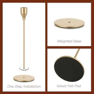 Candeldo Gold Taper Candle Holders: Tall Candlestick Holder for Table Centerpiece Set of 3 Metal Brass Candles Stick Holders Stand Brushed Wedding Decor