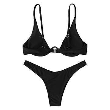 Verdusa Women's Sexy Triangle Bathing Two Pieces Swimsuit Bikini Set Black L
