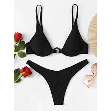 Verdusa Women's Sexy Triangle Bathing Two Pieces Swimsuit Bikini Set Black L