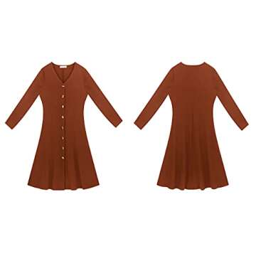 R.Vivimos Women's Winter Cotton Long Sleeves V-Neck Casual Button Down Knit Sweater Midi Dress (Medium, BurningOrange)