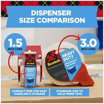 Scotch Heavy Duty Shipping Packing Tape, Clear, Holiday Shipping Supplies, 1.88 in. x 54.6 yd., 4 Tape Rolls with 4 Dispensers