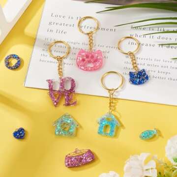 Beadthoven 41pcs DIY Keychain Silicone Molds Kit, Paw Print Love Heart Fish Resin Molds with Hole Ep...