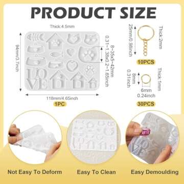 Beadthoven 41pcs DIY Keychain Silicone Molds Kit, Paw Print Love Heart Fish Resin Molds with Hole Epoxy Resin Casting Molds Split Key Rings & Jump Rings for DIY Key Chain Earring Necklace Pendants