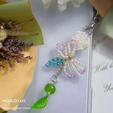 Homvog Cute Beaded Phone Charms for Phone Aesthetic Phone Strap Charms Phone Case Accessories for Ph...