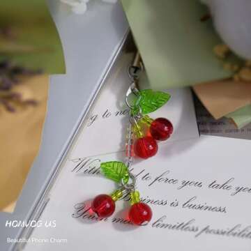 Homvog Cute Beaded Phone Charms for Phone Aesthetic Phone Strap Charms Phone Case Accessories for Phone Bag Airpods Camera Pendants Decor (2x Cherry Flower Set)