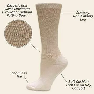 Maggie's Organic Merino Wool Diabetic Wellness Socks for Men & Women - One Pair Medium Size Natural 9-11