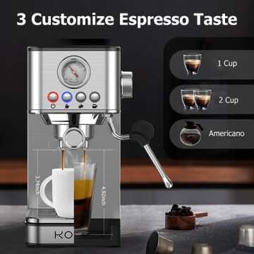 KOIOS Espresso Machines, Upgraded 1200W Espresso Maker with Foaming Steam Wand, 20 Bar Semi-Automatic Steam Espresso Coffee Maker for home, Cappuccino & Latte Machine with 58oz Removable Water Tank