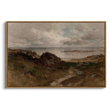 InSimSea Framed Canvas Wall Art Vintage Decor, Seaside Path Wilderness Landscape Paintings Artwork, ...