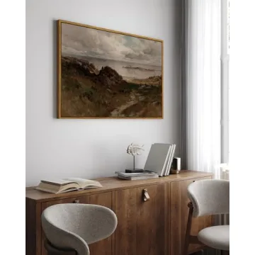 InSimSea Framed Canvas Wall Art Vintage Decor, Seaside Path Wilderness Landscape Paintings Artwork, Large Prints, Retro Wall Decorations for Living Room Bedroom Bathroom, 24"x36"