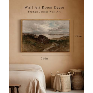 InSimSea Framed Canvas Wall Art Vintage Decor, Seaside Path Wilderness Landscape Paintings Artwork, Large Prints, Retro Wall Decorations for Living Room Bedroom Bathroom, 24"x36"