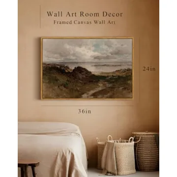 InSimSea Framed Canvas Wall Art Vintage Decor, Seaside Path Wilderness Landscape Paintings Artwork, Large Prints, Retro Wall Decorations for Living Room Bedroom Bathroom, 24"x36"