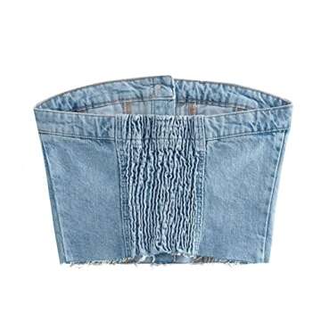 Women Y2K Denim Crop Top Vest Chic Backless Off Shoulder Strapless Corset Tube Top Sexy Button Up Jeans Camisole Top (Blue 1, Medium)