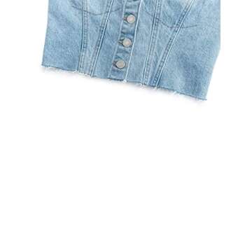 Women Y2K Denim Crop Top Vest Chic Backless Off Shoulder Strapless Corset Tube Top Sexy Button Up Jeans Camisole Top (Blue 1, Medium)
