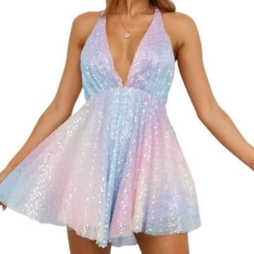 Chic Women Y2K Sparkly Sequin Mini Dress for Parties