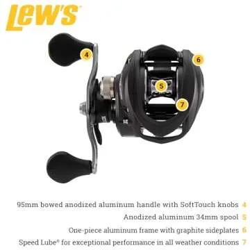 Lews Fishing SS1SHA Speed Spool LFS Baitcasting Reel, 7.5: 1 Gear Ratio, 9Ss+1Rb Bearings, Right Hand, ALUMINUM