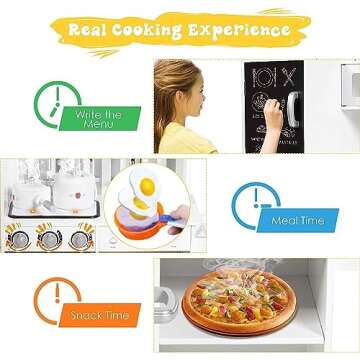 Fireflowery Kids Kitchen Playset, Toddler Kitchen w/Simulated Sound, Accessory Utensils, Blackboard, Sink, Stovetop, Cabinets, Pretend Play Kitchen, Gift for Ages 3+ (Modern)