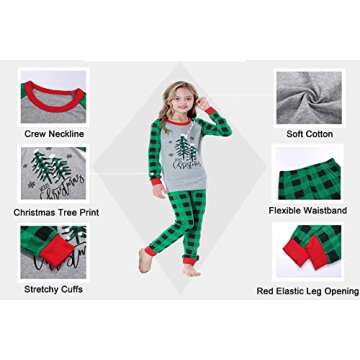Benaive Matching Family Christmas Pajamas Set Holiday Pjs for Women Men Sleepwear (Grey & Green, XmasTree, 8)