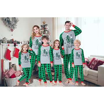 Benaive Matching Family Christmas Pajamas Set Holiday Pjs for Women Men Sleepwear (Grey & Green, XmasTree, 8)