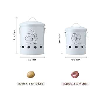 G.a HOMEFAVOR Set of 2 Antique Cream Vintage Potato Onion Kitchen Storage Canisters Jars Pots Containers 2 Pack Set, Potatoe, Onion Bin Caddy, With Aerating Tin Storage Holes & Metal Lid