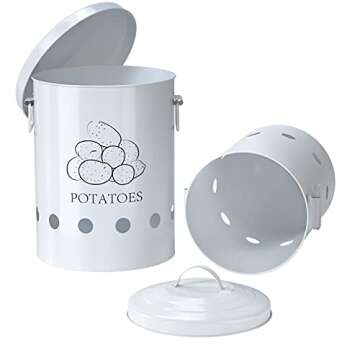 G.a HOMEFAVOR Set of 2 Antique Cream Vintage Potato Onion Kitchen Storage Canisters Jars Pots Containers 2 Pack Set, Potatoe, Onion Bin Caddy, With Aerating Tin Storage Holes & Metal Lid