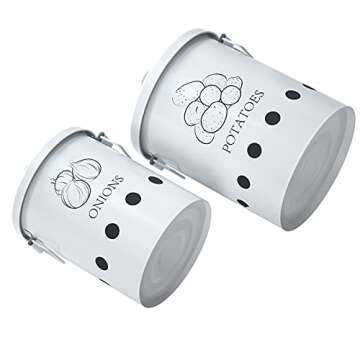 G.a HOMEFAVOR Set of 2 Antique Cream Vintage Potato Onion Kitchen Storage Canisters Jars Pots Containers 2 Pack Set, Potatoe, Onion Bin Caddy, With Aerating Tin Storage Holes & Metal Lid