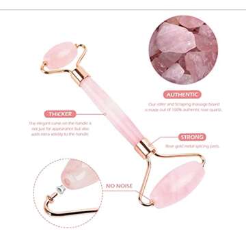 Face Roller Skin Care - Jade Roller Gua Sha Set, Rose Quartz Face Roller | Ultimate Facial Skin Care Products & Beauty Products Tools | Jade Facial Roller for Face and Eye Massager