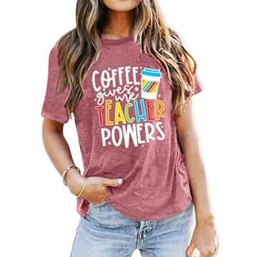 Teacher Shirts Women Teacher Life T-Shirt Funny Teacher Graphic Tee Casual Inspirational Tops Pink