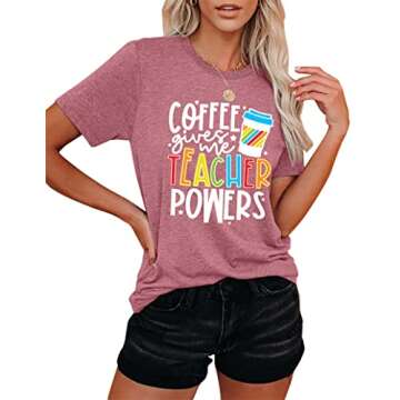 Teacher Shirts Women Teacher Life T-Shirt Funny Teacher Graphic Tee Casual Inspirational Tops Pink