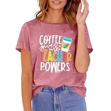 Teacher Shirts Women Teacher Life T-Shirt Funny Teacher Graphic Tee Casual Inspirational Tops Pink