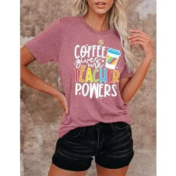 Teacher Shirts Women Teacher Life T-Shirt Funny Teacher Graphic Tee Casual Inspirational Tops Pink