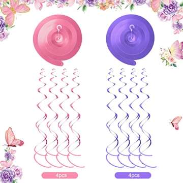 Pajean 30 Pieces Butterfly Party Decorations Watercolor Purple Butterfly Hanging Swirls Decorations Summer Themed Swirls Garland for Baby Girl Birthday Wedding Party Supplies