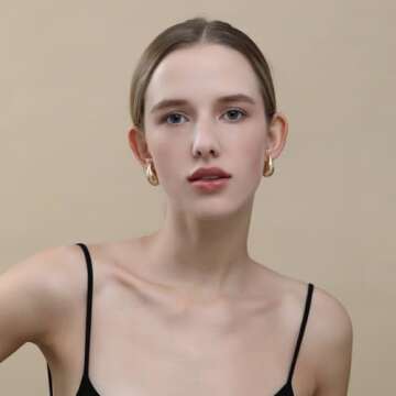 Apsvo Chunky Small Gold Hoop Earrings for Women, Dupes Earrings Lightweight Teardrop Tear Drop Hoop ...