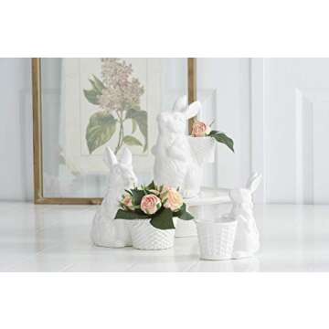 K&K Interiors 20301A 6 Inch White Ceramic Bunny Holding Basket