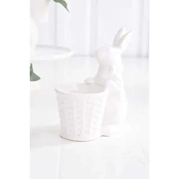 K&K Interiors Ceramic Bunny Basket for Home Decor