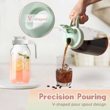 Mason Jar with Pour Spout Lid V-shaped, 2 Quart Iced Tea Pitcher Double Leak Proof, 64 oz Drink Pitcher for Breastmilk, Sun Tea, Juice, Coffee Creamer, Formula Pitcher
