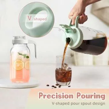 Mason Jar with Pour Spout Lid V-shaped, 2 Quart Iced Tea Pitcher Double Leak Proof, 64 oz Drink Pitcher for Breastmilk, Sun Tea, Juice, Coffee Creamer, Formula Pitcher